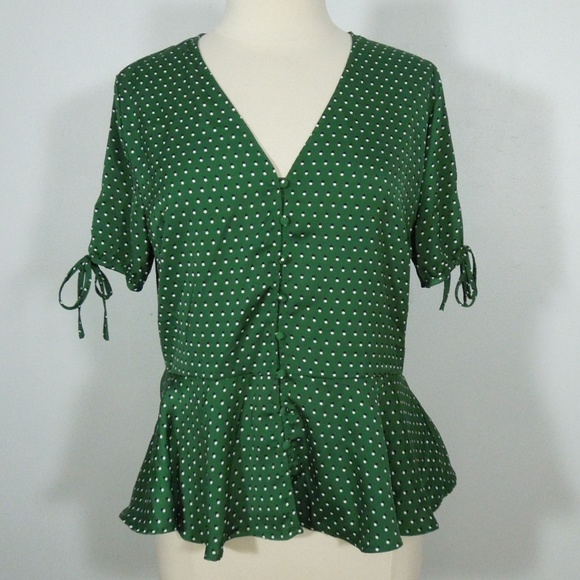 Who What Wear Tops - NWT Who What Wear Green Button-Up Peplum Blouse